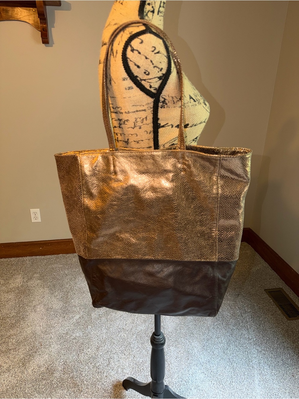 Metallic Bronze and Dark Brown Two-Tone Tote